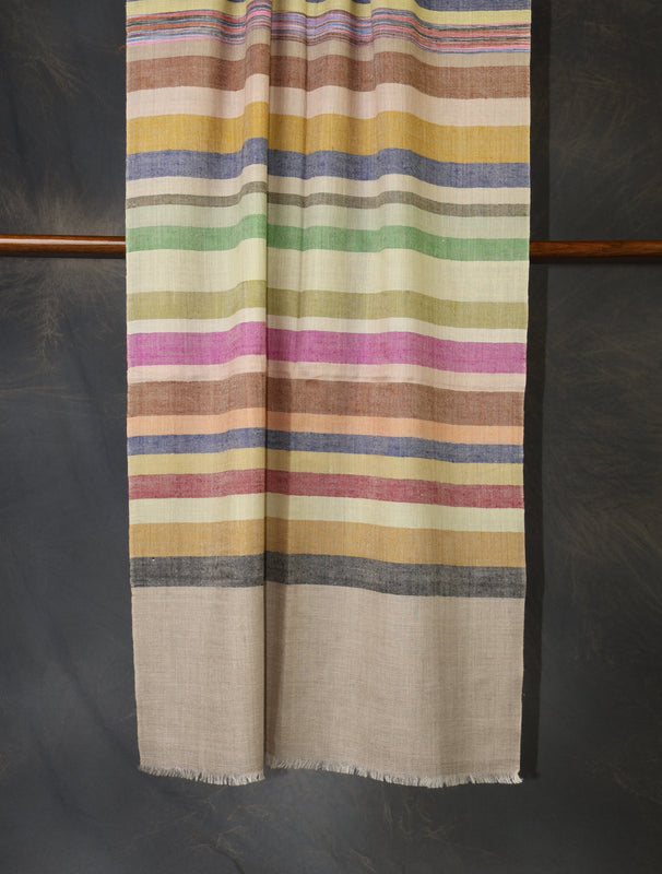 Natural Base With Big Striped handwoven Cashmere Pashmina Scarf