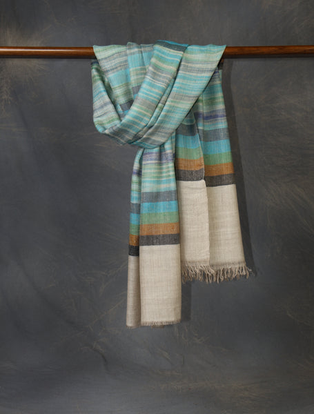 Natural Base Multi Colour Striped handwoven Cashmere Pashmina Scarf