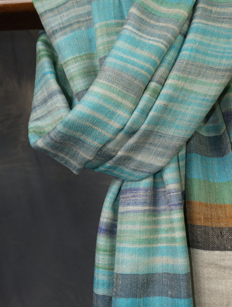 Natural Base Multi Colour Striped handwoven Cashmere Pashmina Scarf