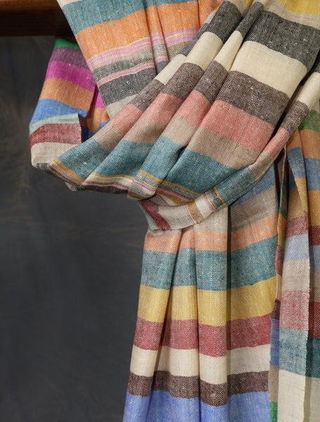 Ivory Base With Big Striped handwoven Cashmere Pashmina Scarf