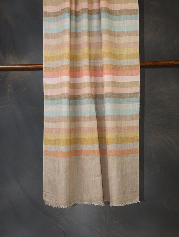 Natural Base Plaid Cashmere Pashmina Scarf With Big Stripes