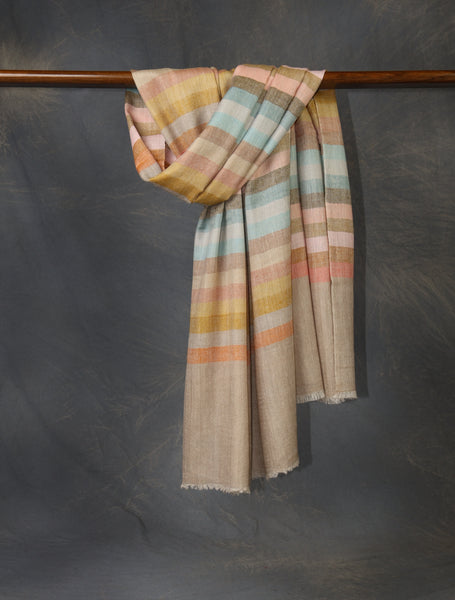 Natural Base Plaid Cashmere Pashmina Scarf With Big Stripes