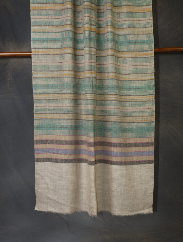 Natural Base Multi Colour Striped handwoven Cashmere Pashmina Scarf