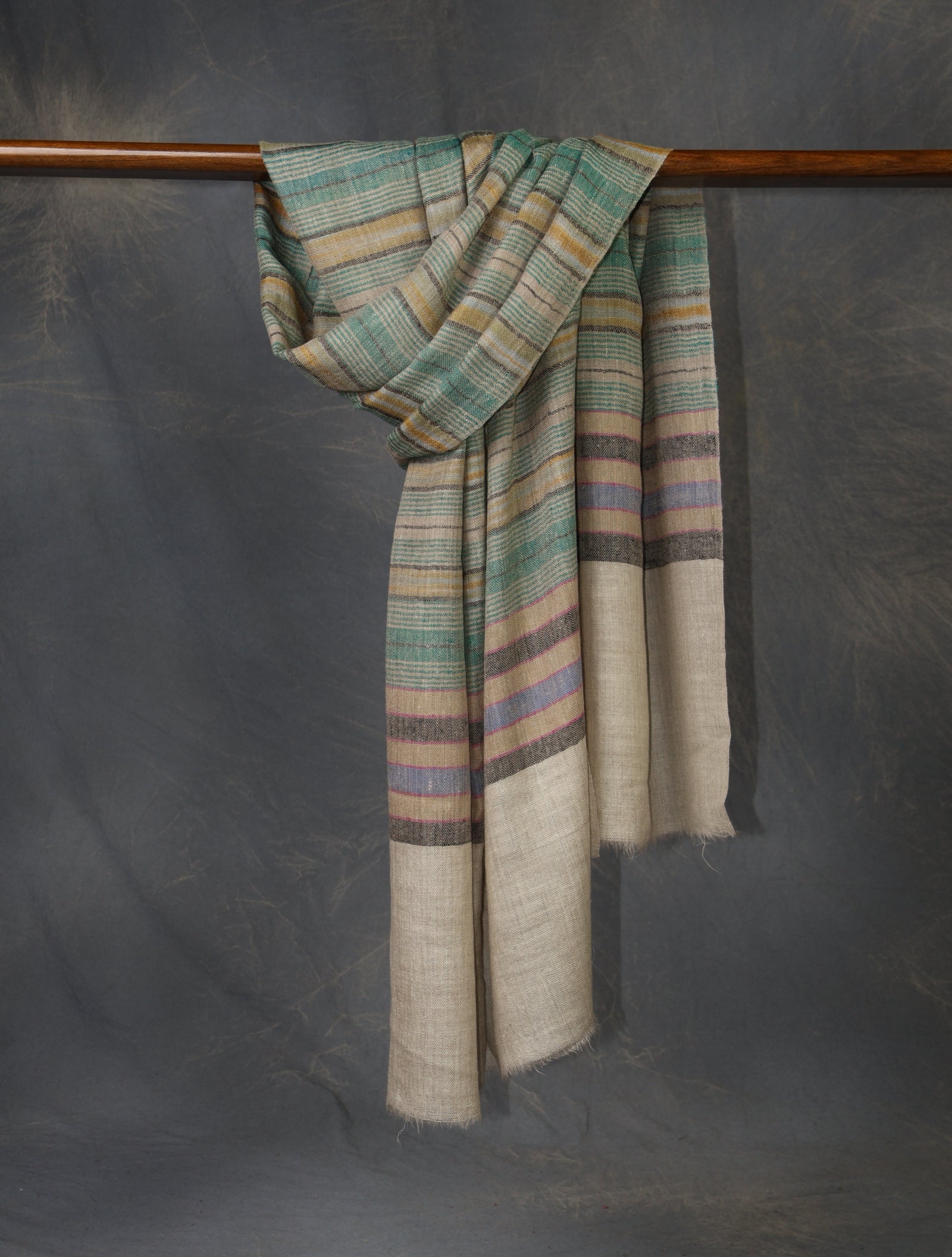 Natural Base Multi Colour Striped handwoven Cashmere Pashmina Scarf