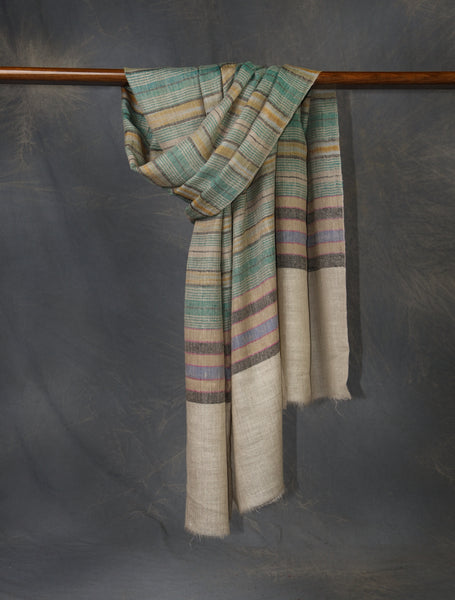 Natural Base Multi Colour Striped handwoven Cashmere Pashmina Scarf
