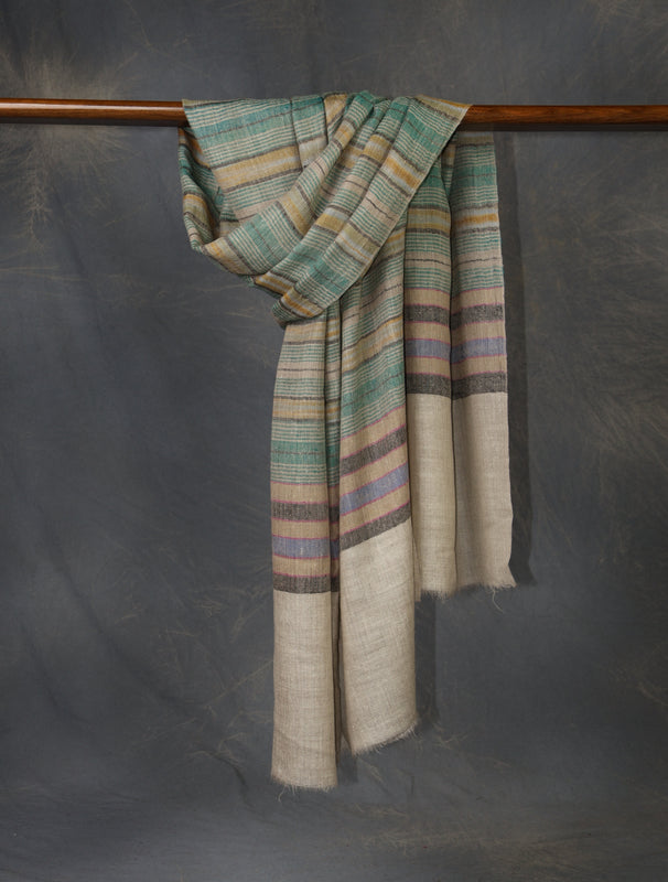 Natural Base Multi Colour Striped handwoven Cashmere Pashmina Scarf