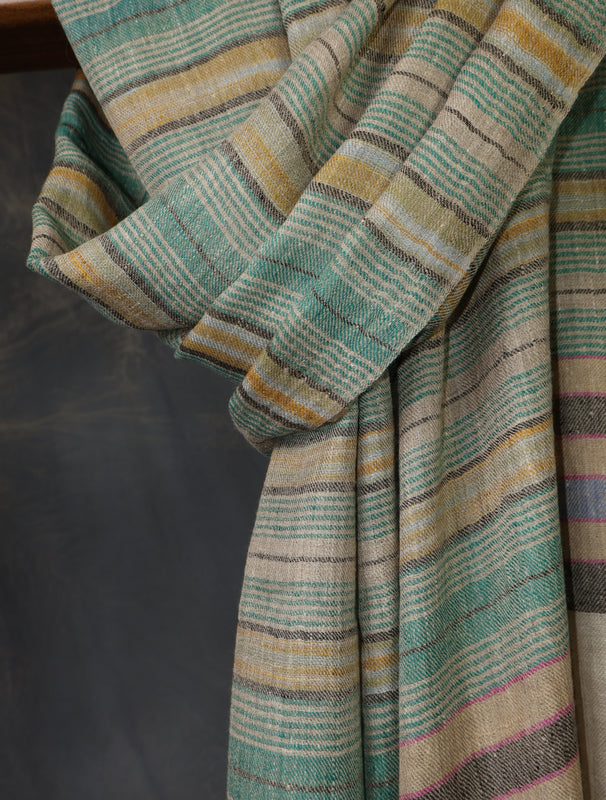 Natural Base Multi Colour Striped handwoven Cashmere Pashmina Scarf