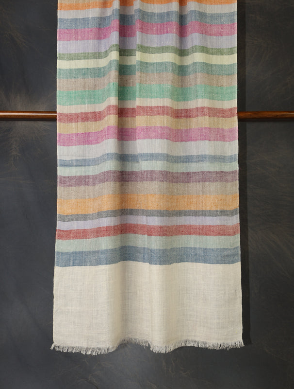 Ivory Base With Big Striped handwoven Cashmere Pashmina Scarf