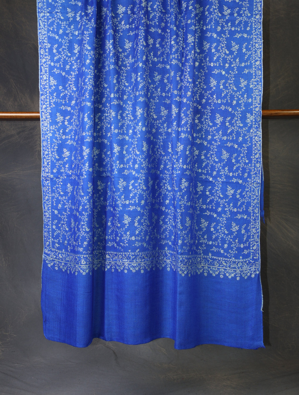 Royal Blue Base Jali Embroidery Cashmere Pashmina Shawl