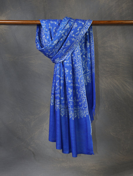 Royal Blue Base Jali Embroidery Cashmere Pashmina Shawl