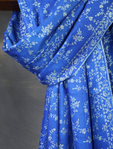 Royal Blue Base Jali Embroidery Cashmere Pashmina Shawl