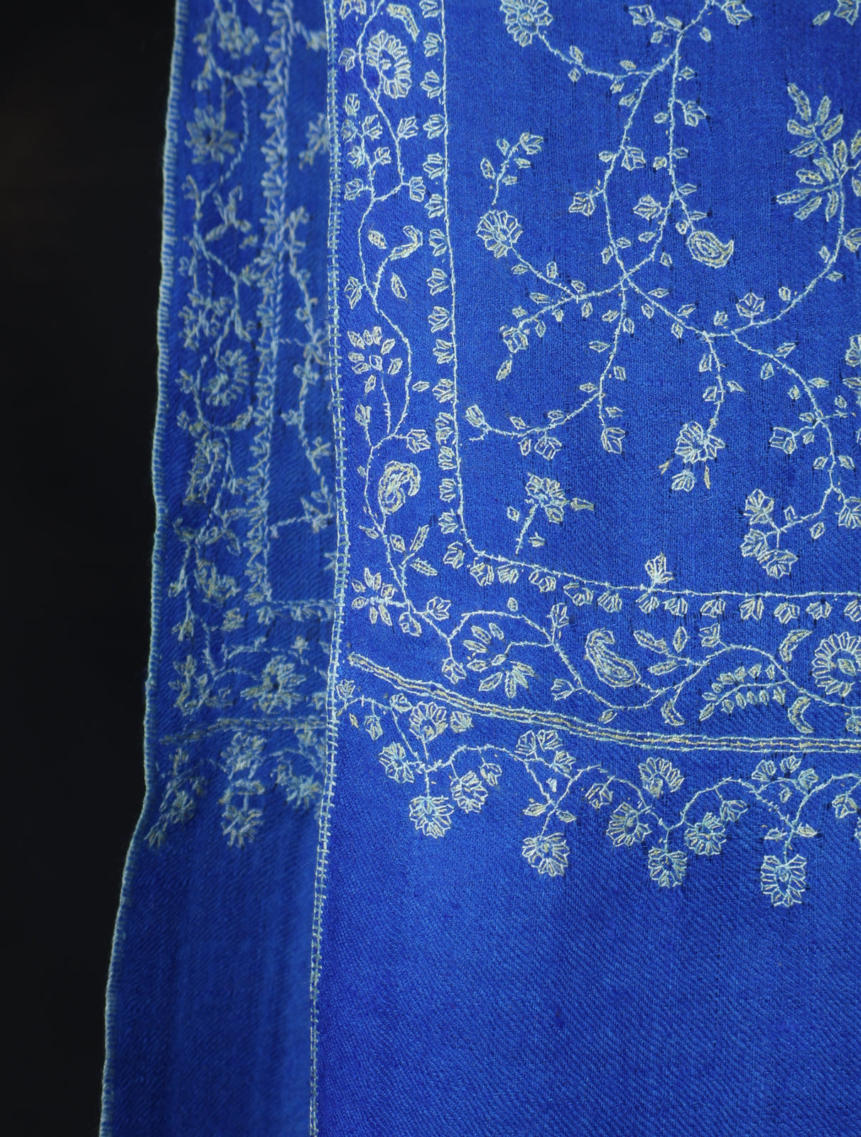 Royal Blue Base Jali Embroidery Cashmere Pashmina Shawl