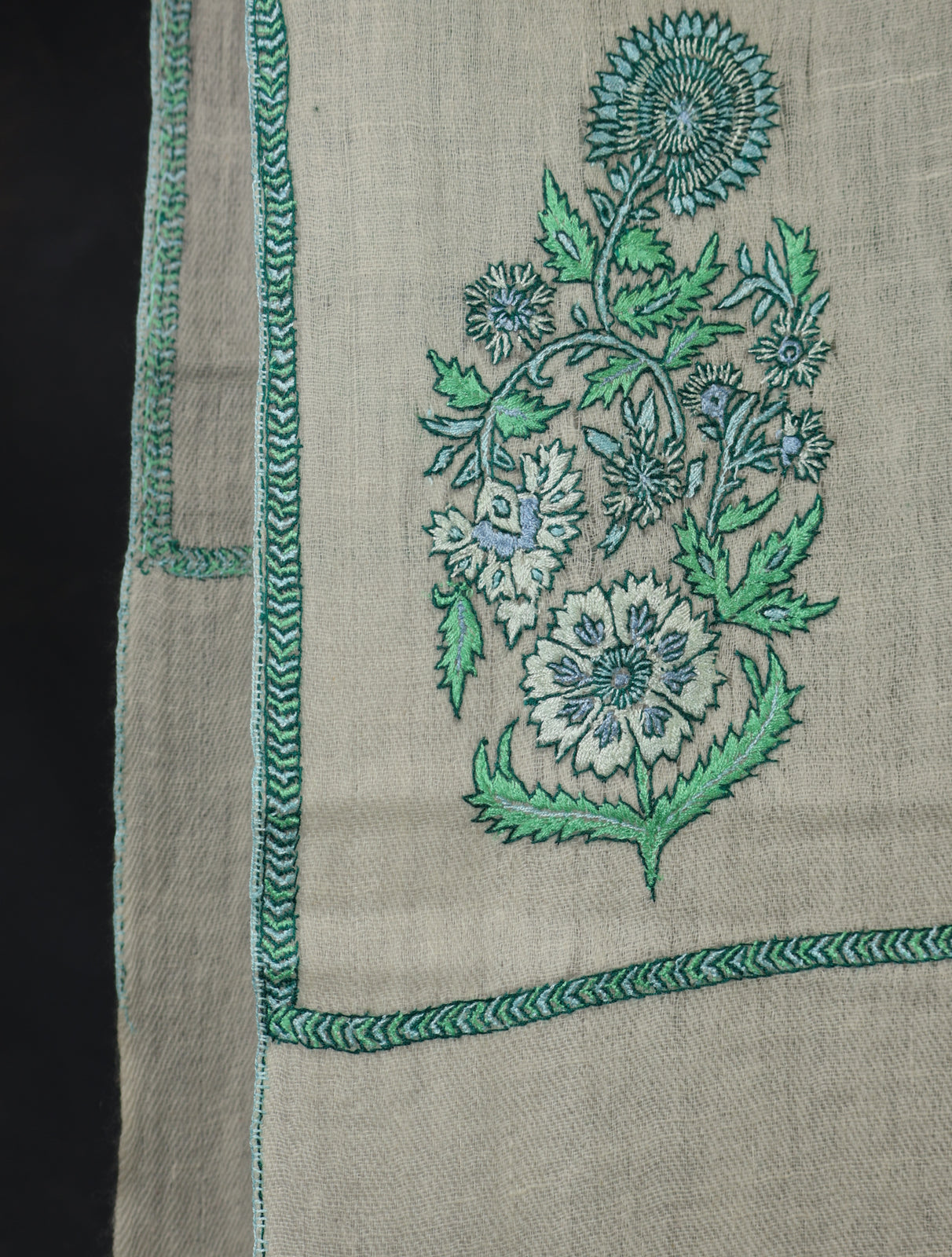 Ivory Big Buteh Motif Embroidery Cashmere Pashmina Scarf