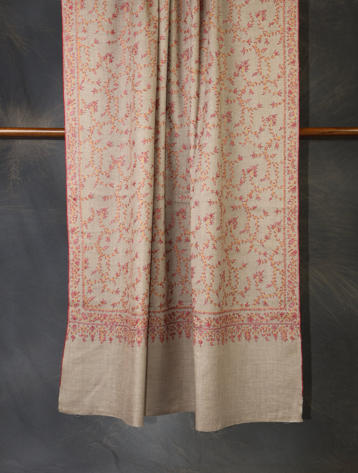 Natural Base Jali Embroidery Cashmere Pashmina Shawl
