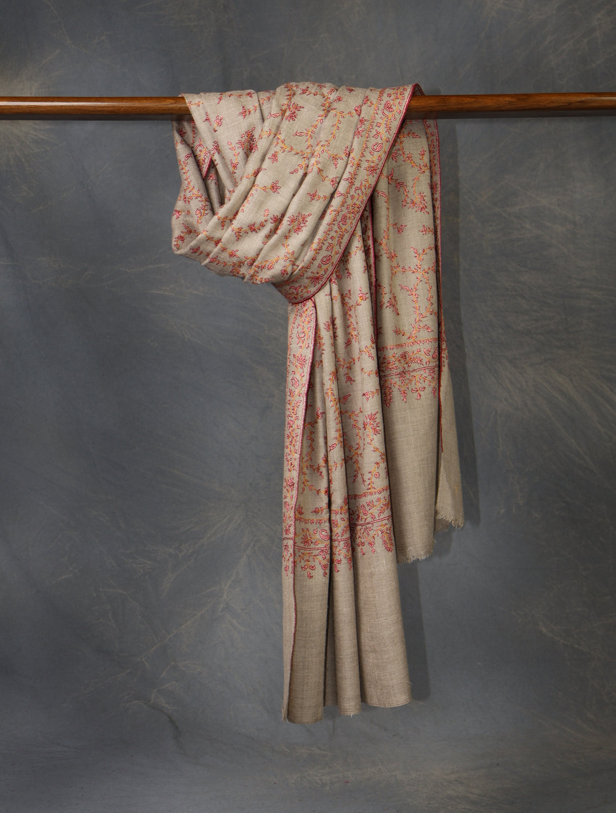 Natural Base Jali Embroidery Cashmere Pashmina Shawl