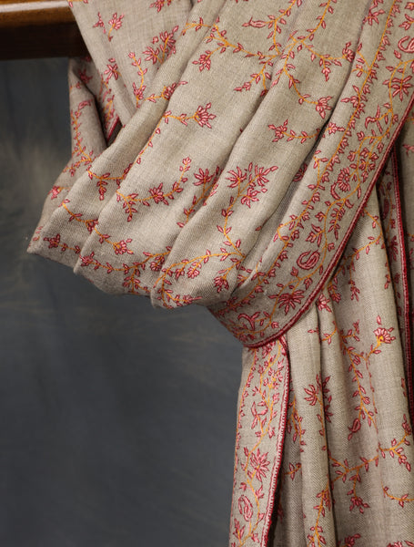Natural Base Jali Embroidery Cashmere Pashmina Shawl