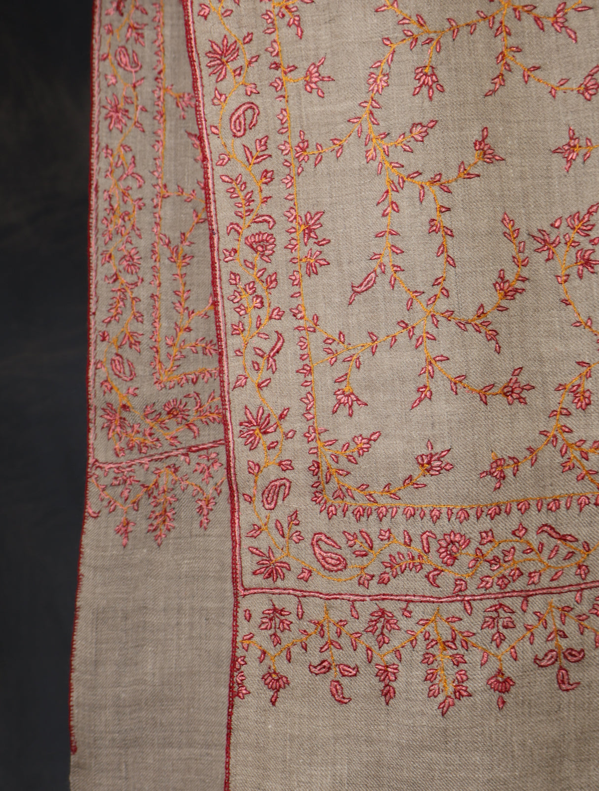 Natural Base Jali Embroidery Cashmere Pashmina Shawl