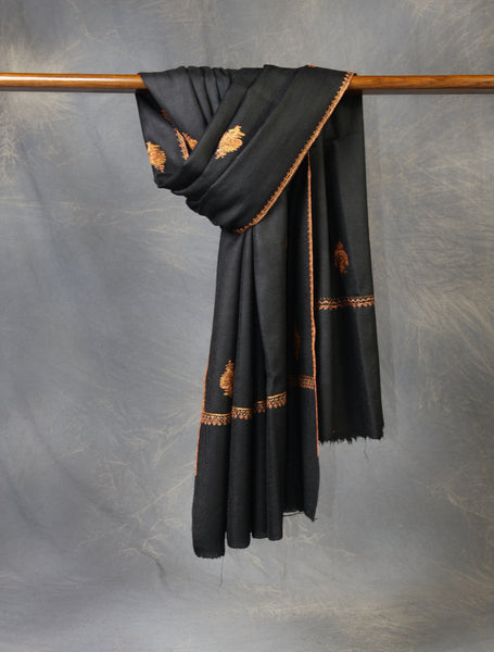 Black Base Paisley Merino Embroidery Shawl