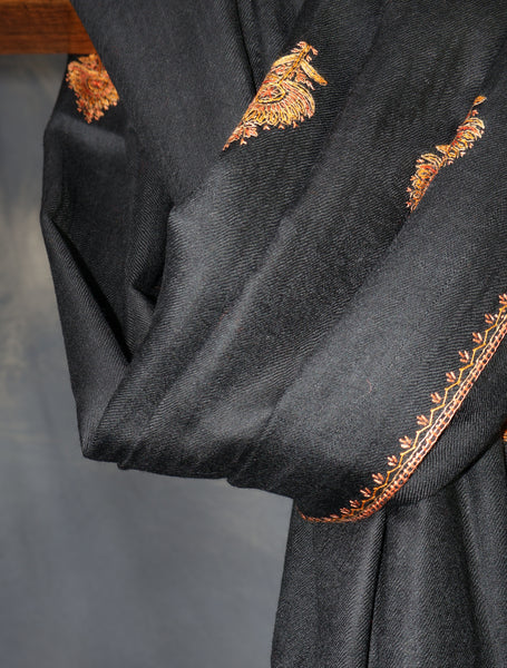 Black Base Paisley Merino Embroidery Shawl