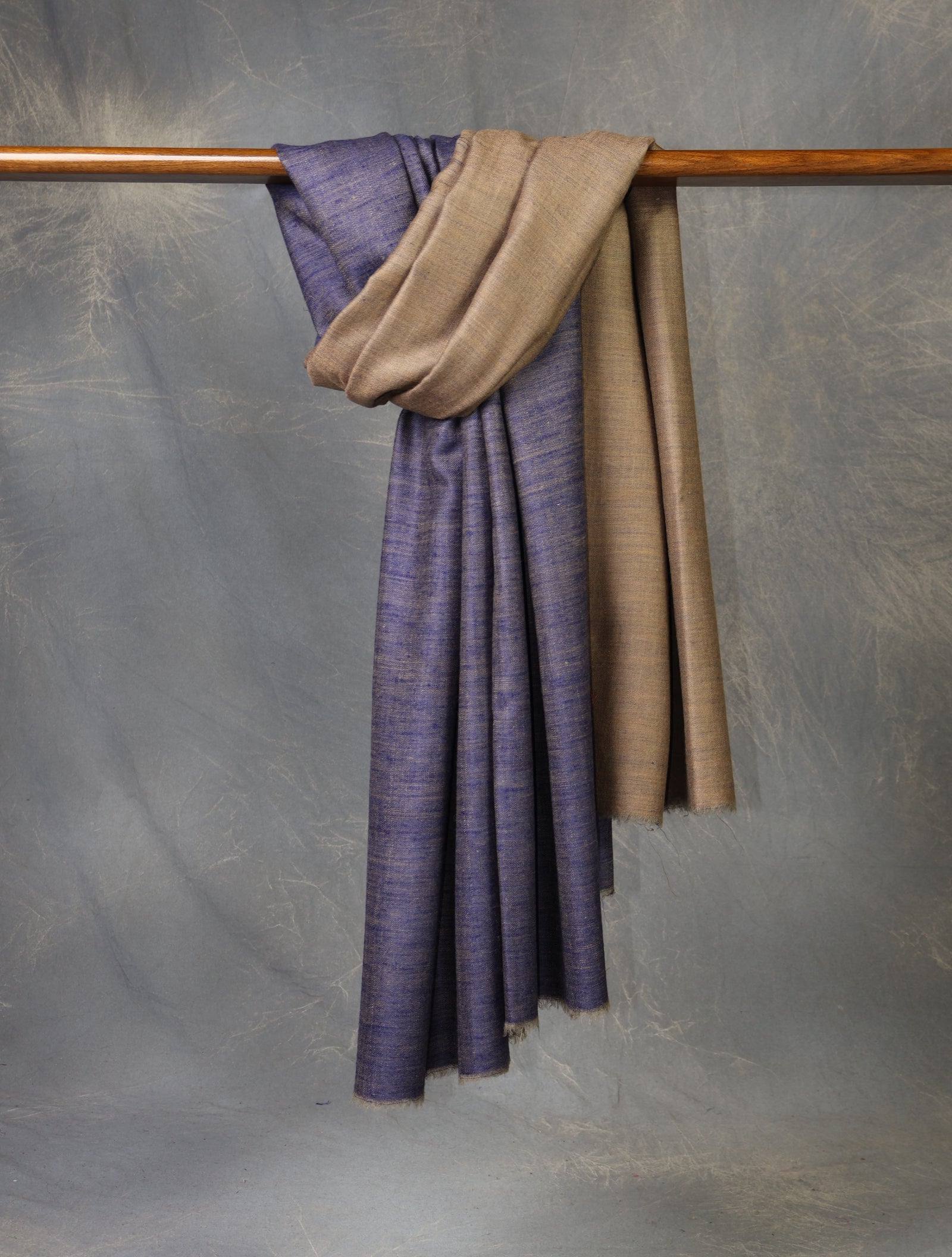 Dusty Blue And Taupe Reversible Handwoven Cashmere Pashmina Shawl