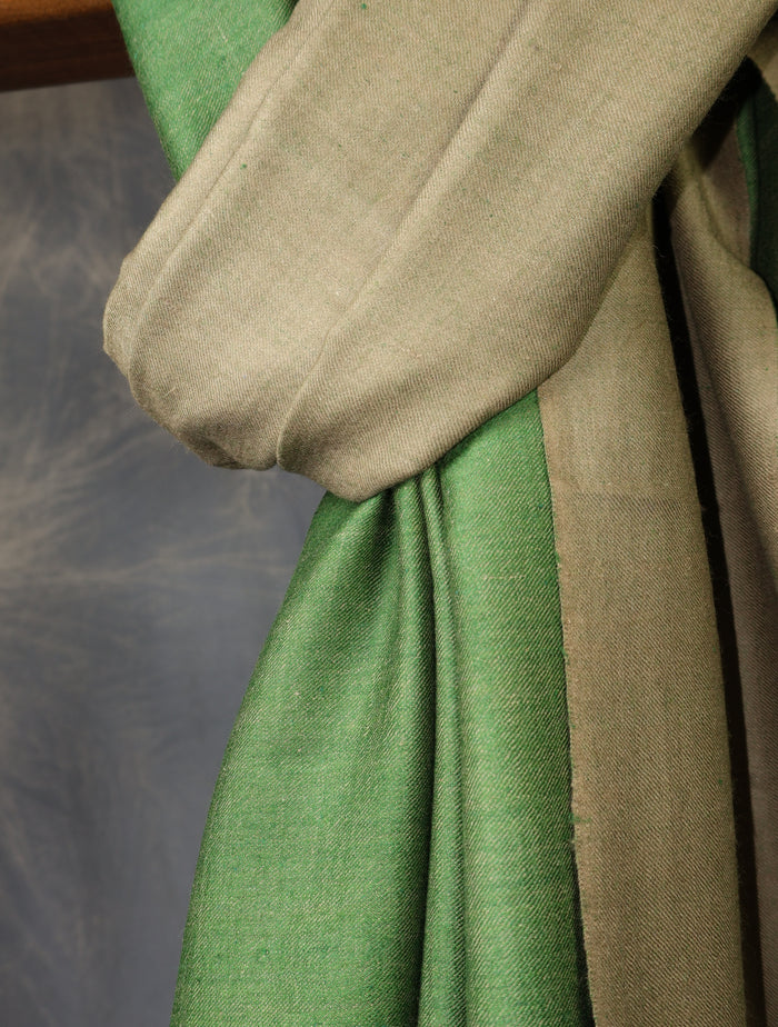 Sage Green And Light Khaki Reversible Handwoven Cashmere Pashmina Shawl