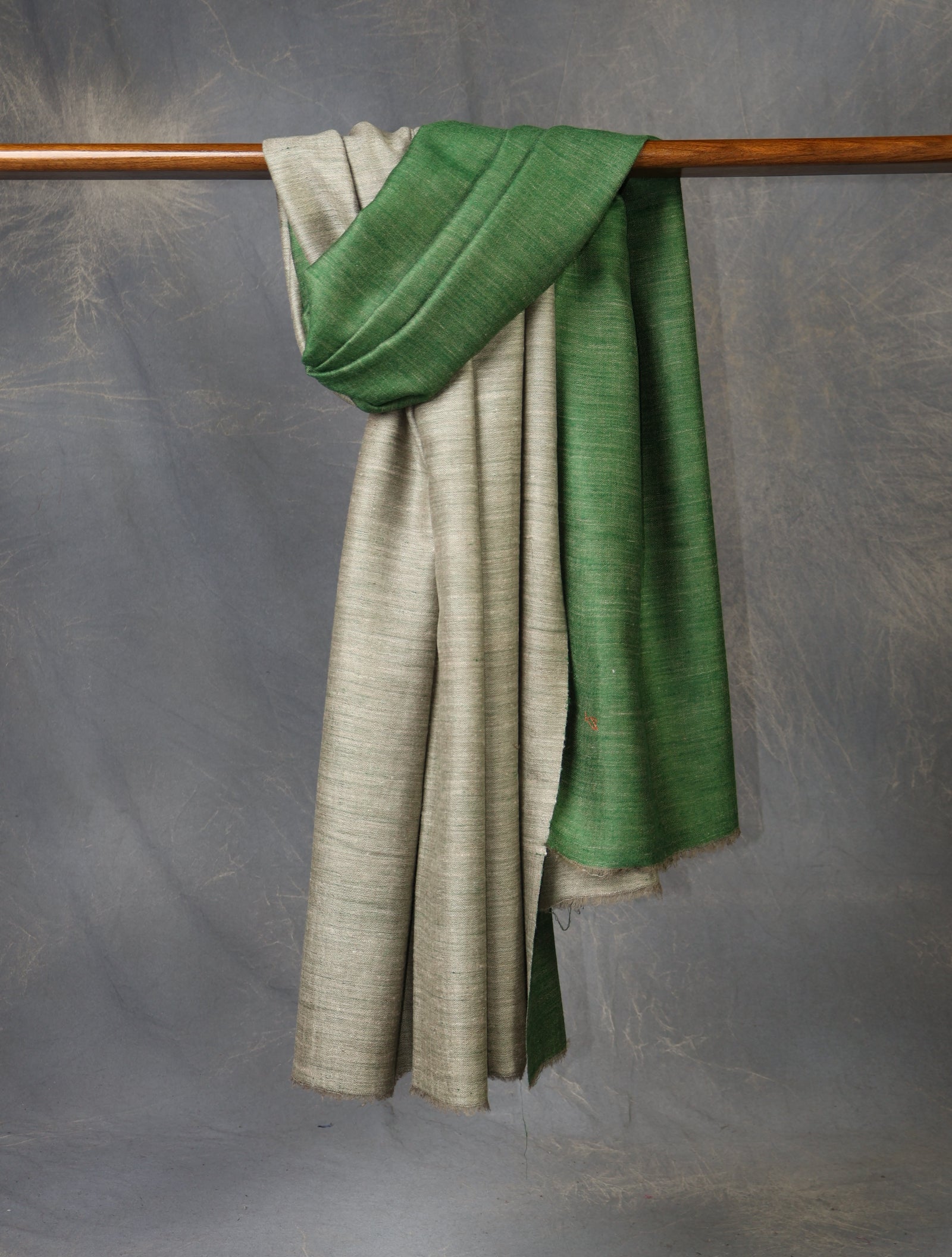 Forest Green And Stone Grey Reversible Handwoven Cashmere Pashmina Shawl