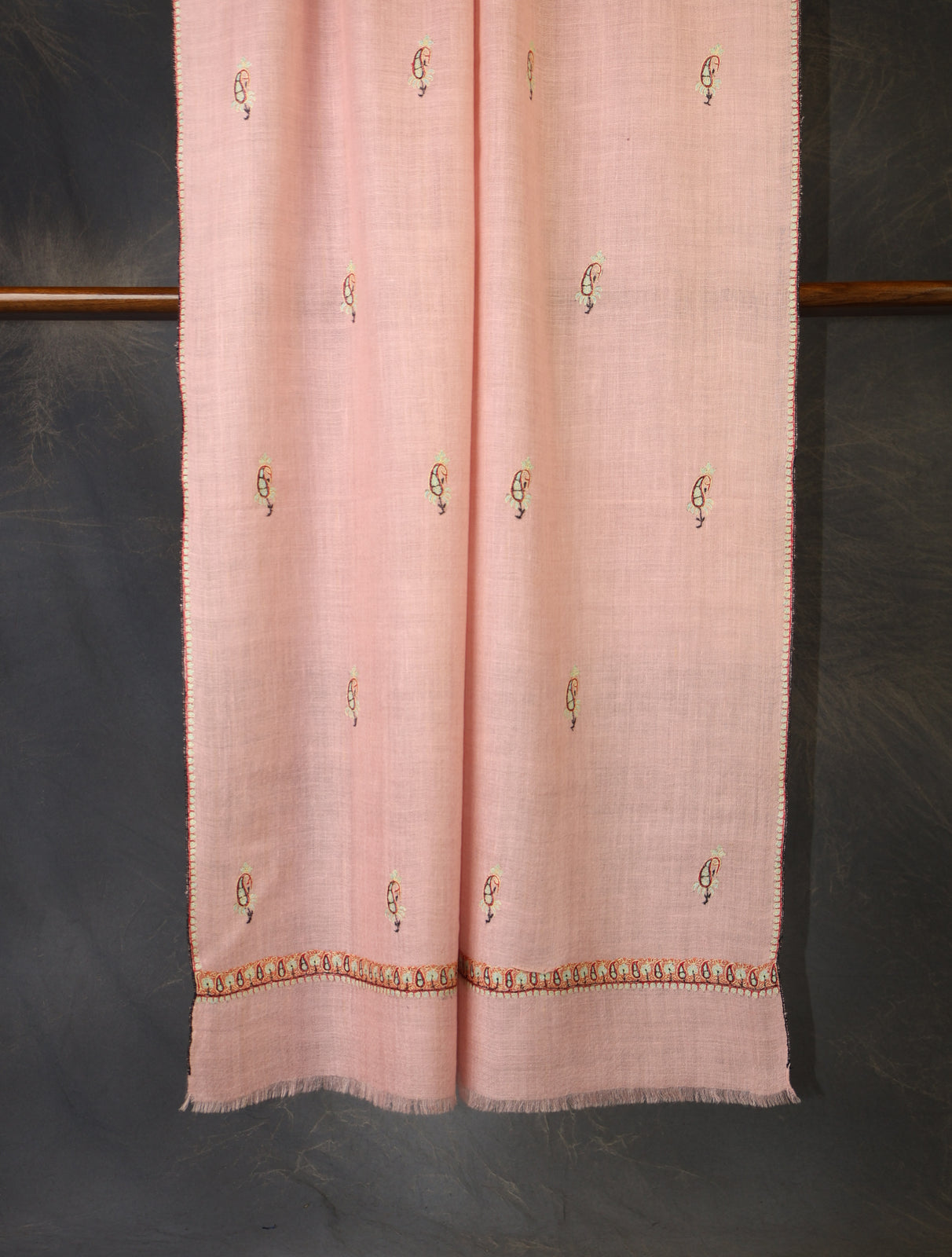 Soft Pink Base Boteh Embroidery Pashmina Cashmere Scarf