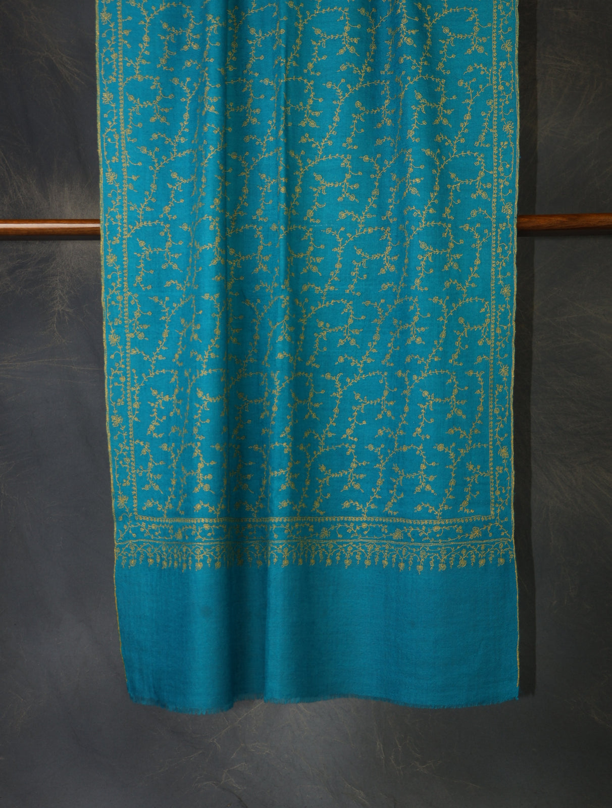 Turquoise Jali Embroidery Cashmere Pashmina Scarf