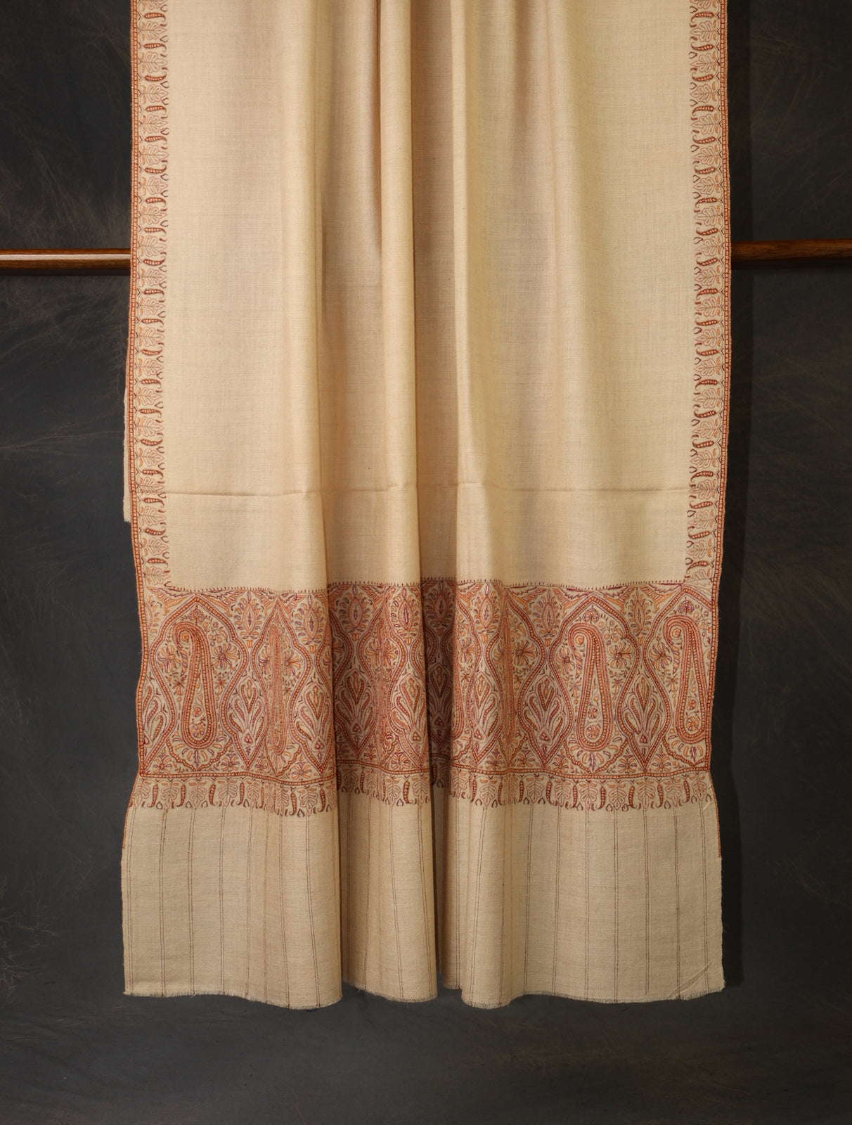 Beige Big Border Embroidery Cashmere Pashmina Shawl