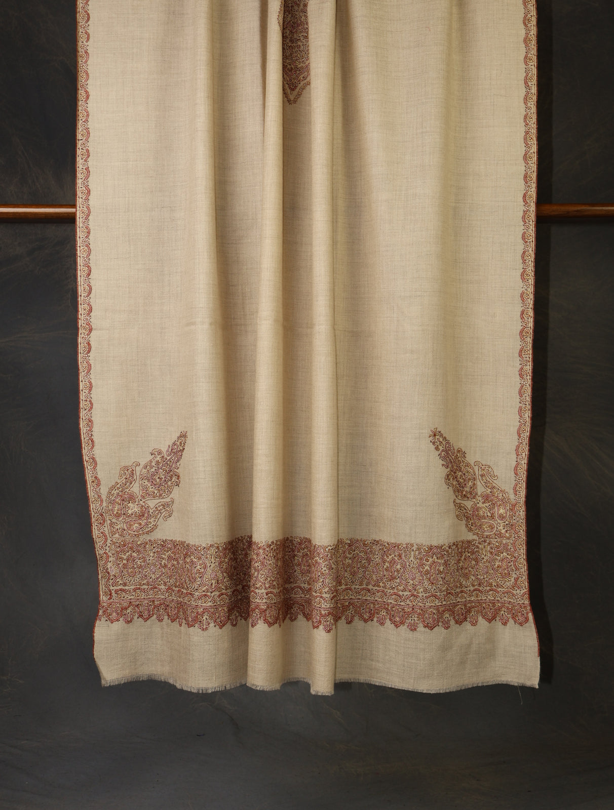 Tartan Big Border Embroidery Cashmere Pashmina Shawl