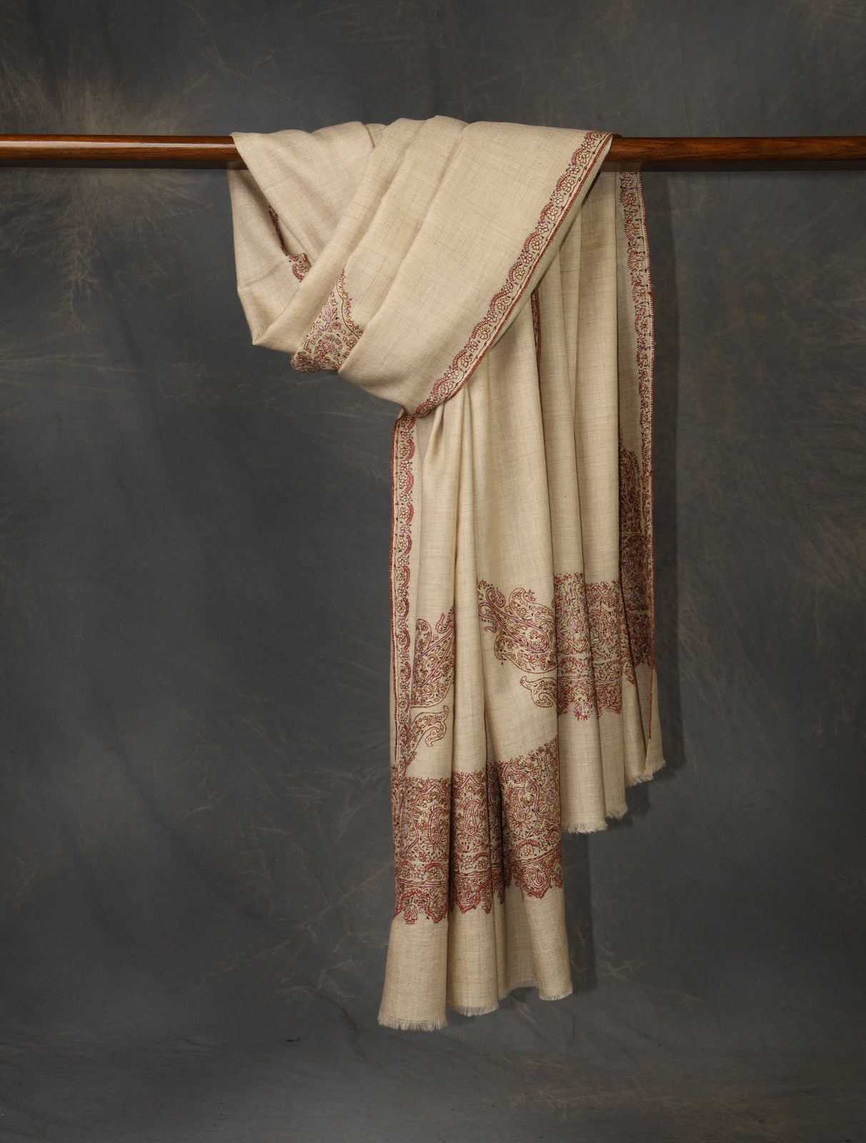 Tartan Big Border Embroidery Cashmere Pashmina Shawl