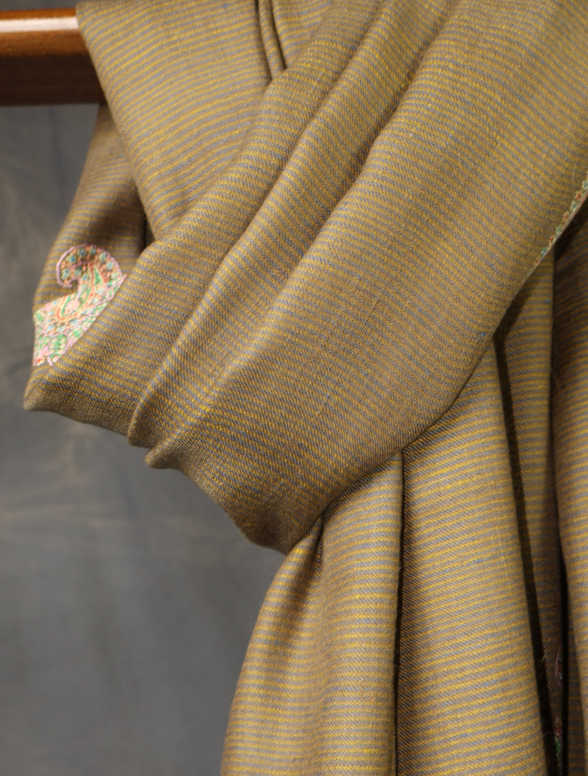 Olive brown Boteh Motif Embroidery Cashmere Pashmina Shawl