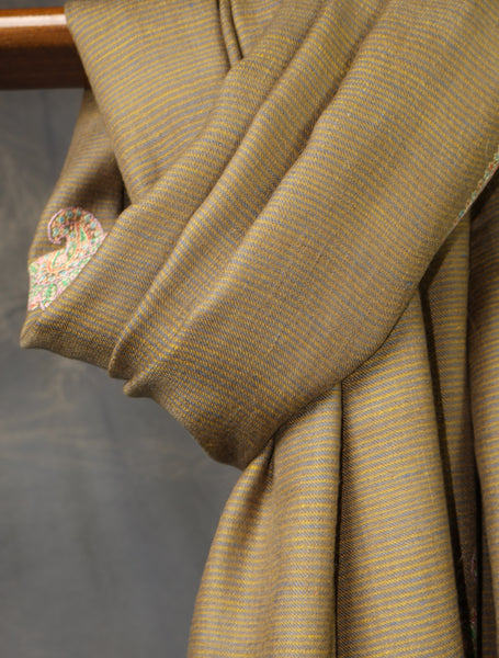Olive brown Boteh Motif Embroidery Cashmere Pashmina Shawl