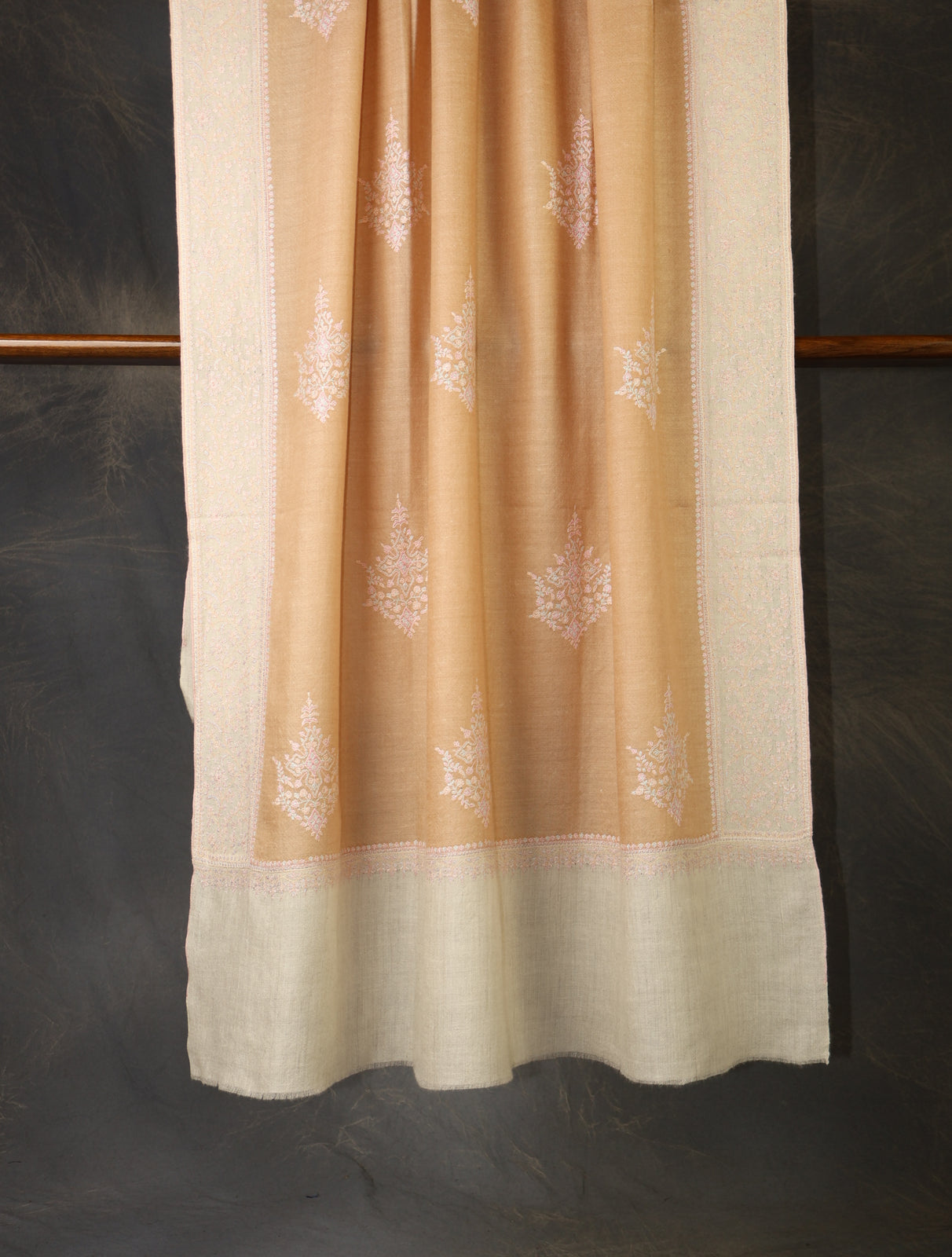 Soft Peach Boteh Motif Embroidery Cashmere Pashmina Shawl