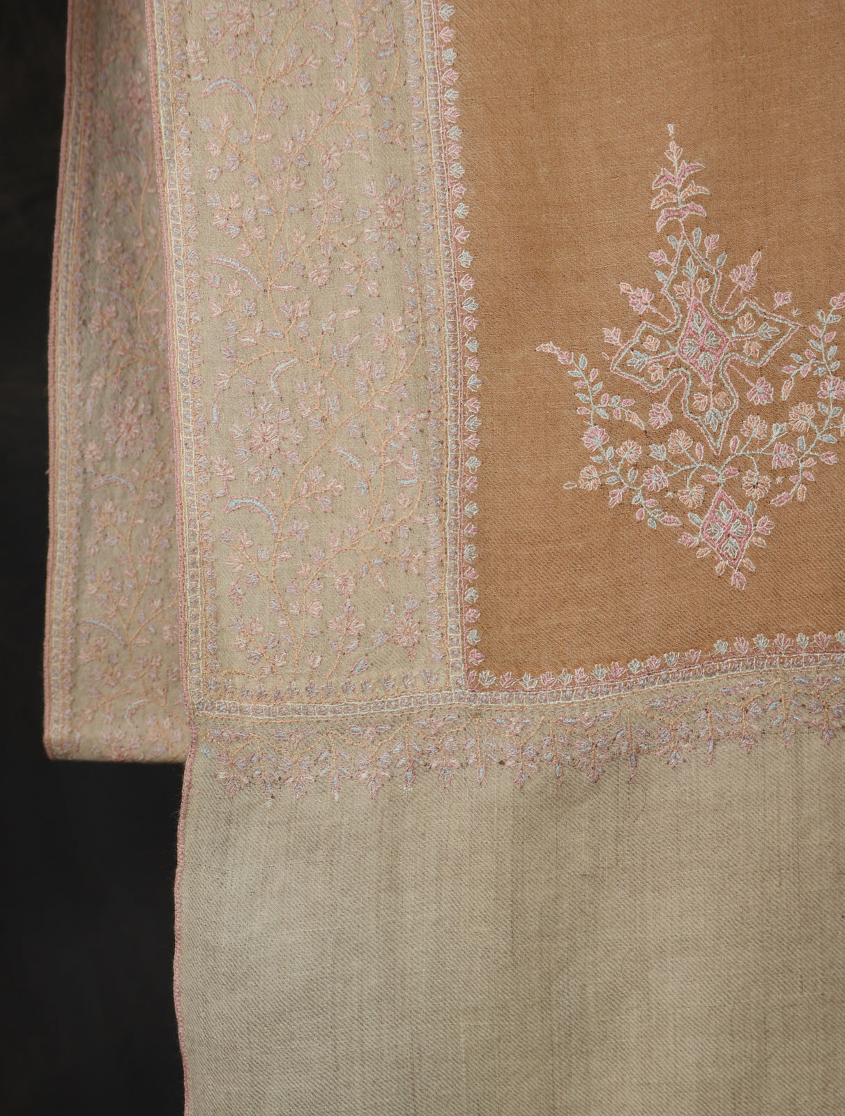 Soft Peach Boteh Motif Embroidery Cashmere Pashmina Shawl