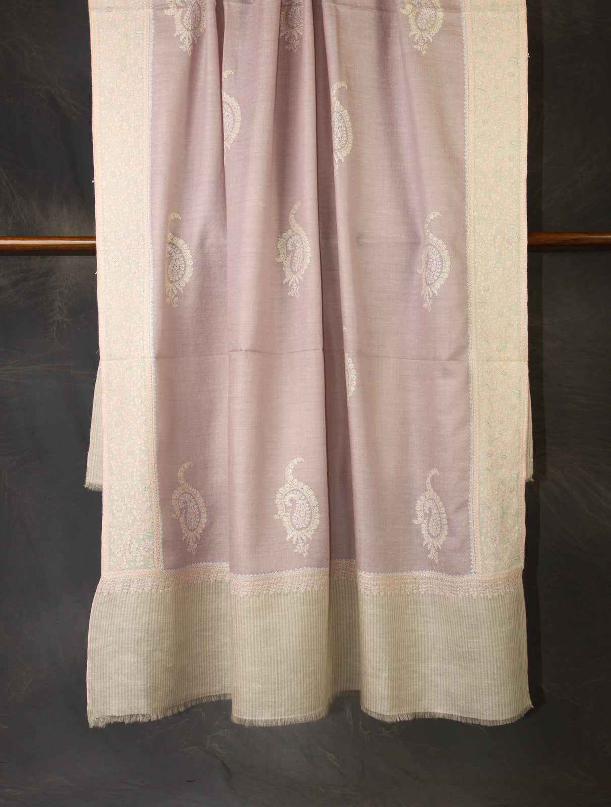 Mauve Boteh Motif Embroidery Cashmere Pashmina Shawl