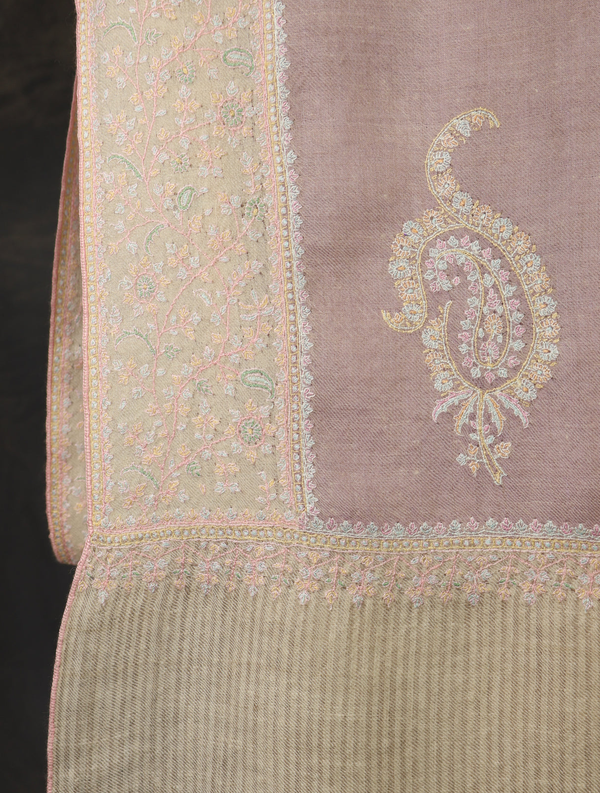 Mauve Boteh Motif Embroidery Cashmere Pashmina Shawl