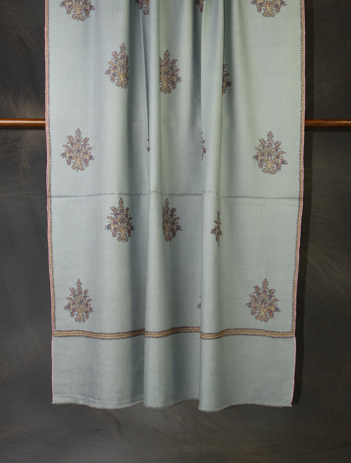 Mist Blue Motif Embroidery Cashmere Pashmina Shawl