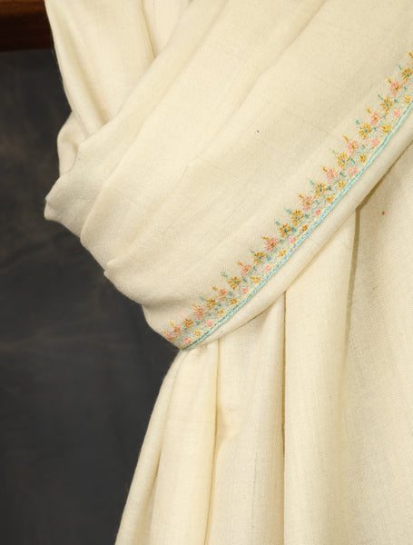 Ivory Base Big Border Embroidery Cashmere Pashmina Shawl