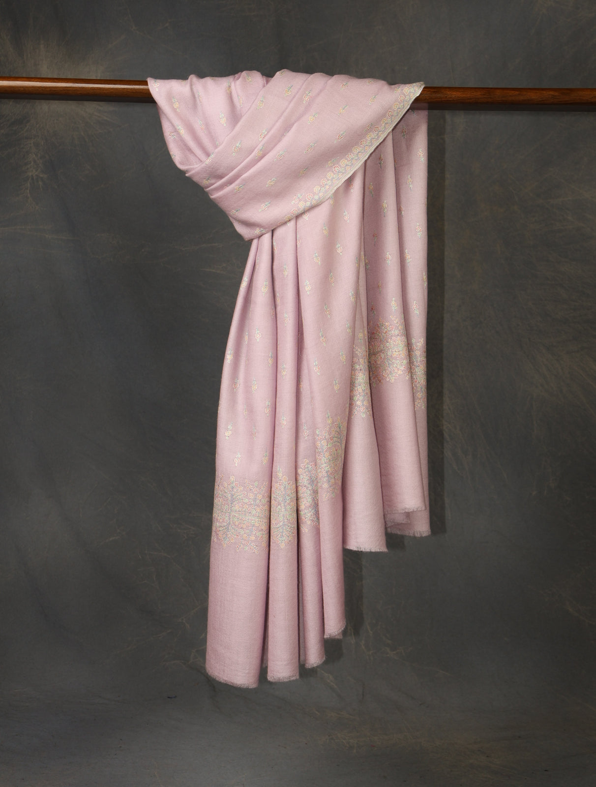 Mauve Base Motif Embroidery Cashmere Pashmina Shawl