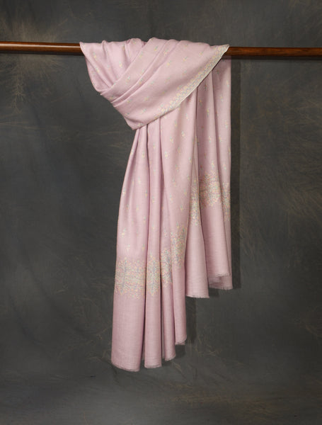 Mauve Base Motif Embroidery Cashmere Pashmina Shawl