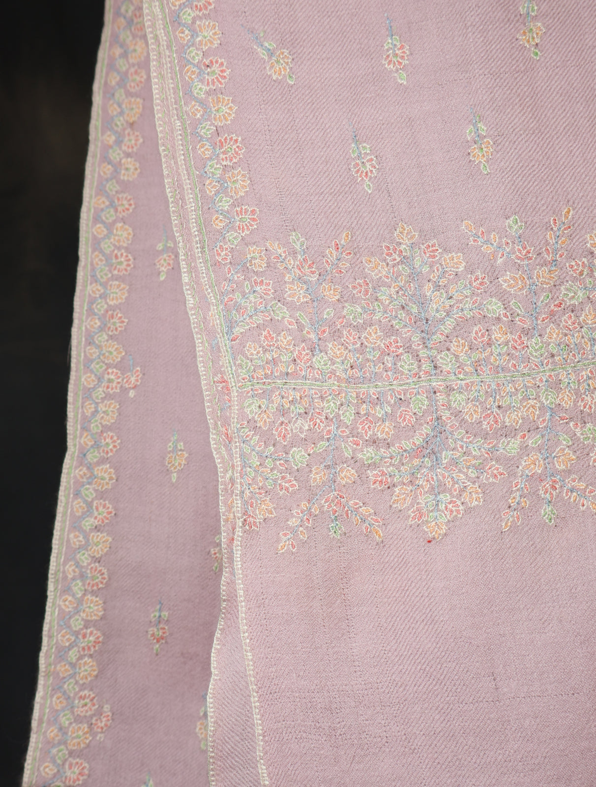 Mauve Base Motif Embroidery Cashmere Pashmina Shawl