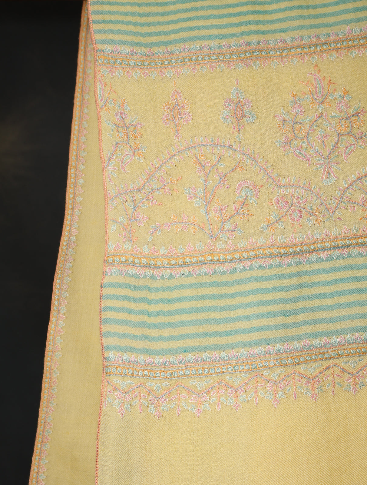 Lemon Yellow Base Motif Embroidery Cashmere Pashmina Shawl