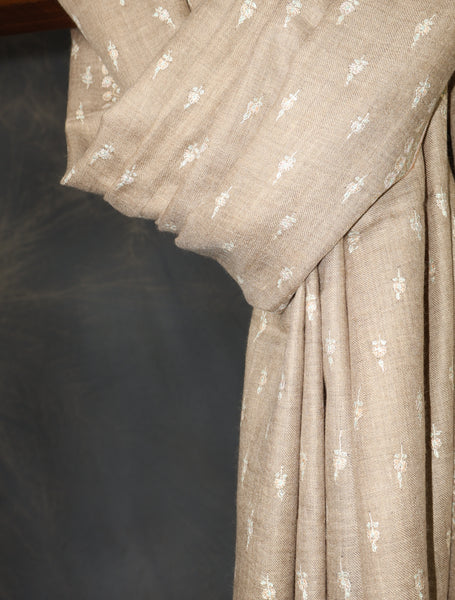 Natural Base Motif Embroidery Cashmere Pashmina Shawl