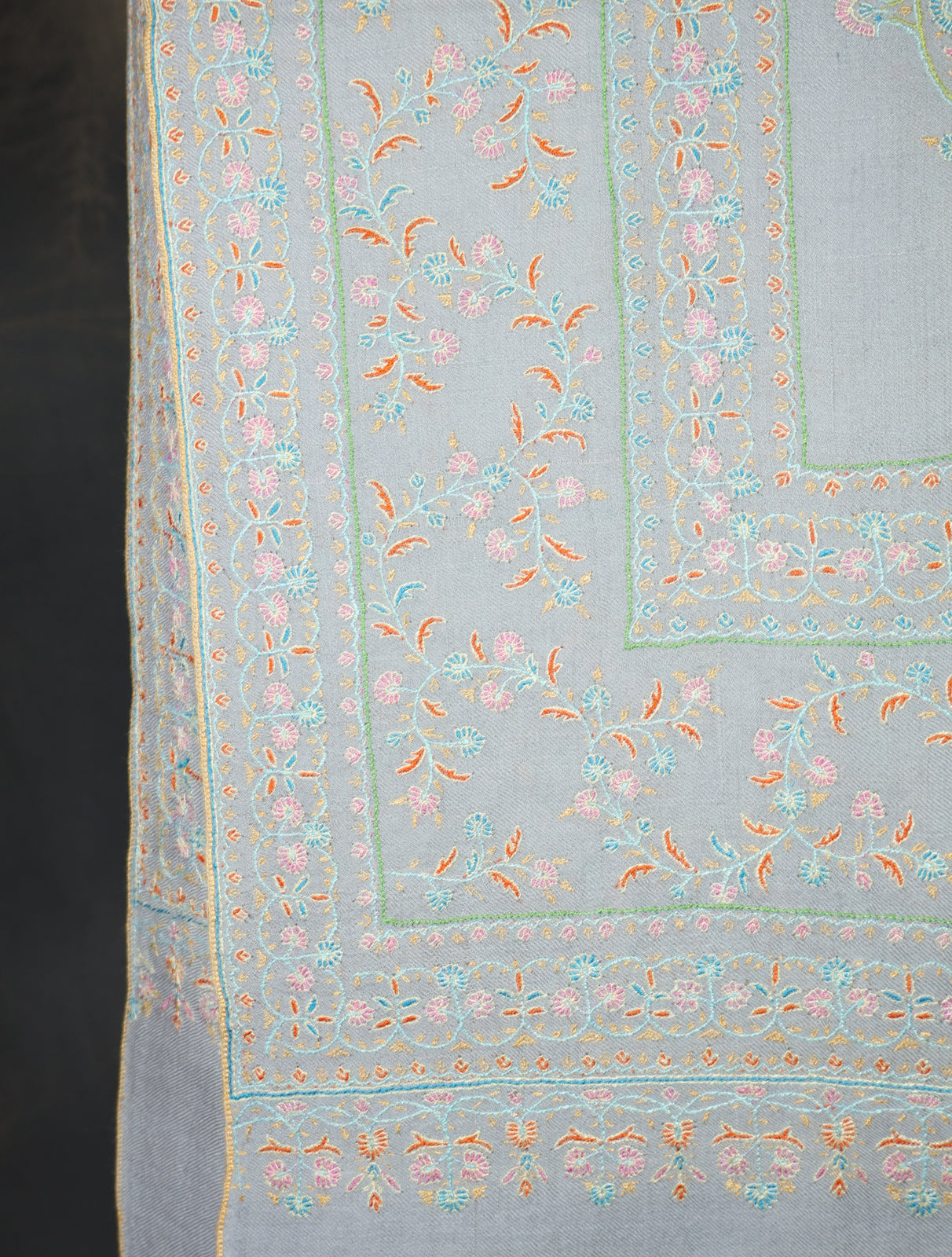 Pastel Blue Motif Embroidery Cashmere Pashmina Shawl