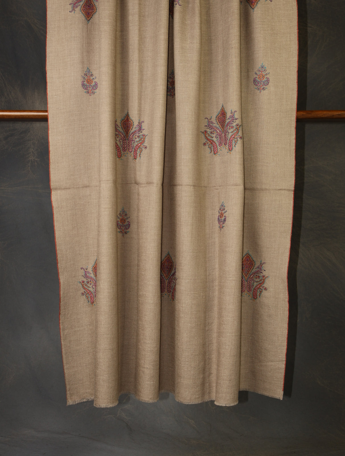 Natural Base Motif Embroidery Cashmere Pashmina Shawl