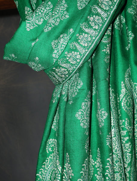 Green Base Big Motif Jali Embroidery Cashmere Pashmina Shawl