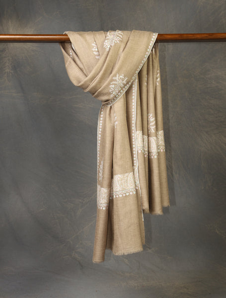 Natural  Boteh Motif Embroidery Cashmere Pashmina Shawl