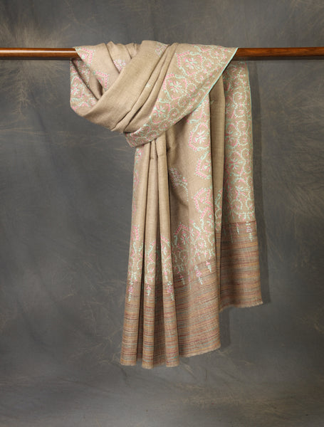 Natural  Boteh Motif Embroidery Cashmere Pashmina Shawl