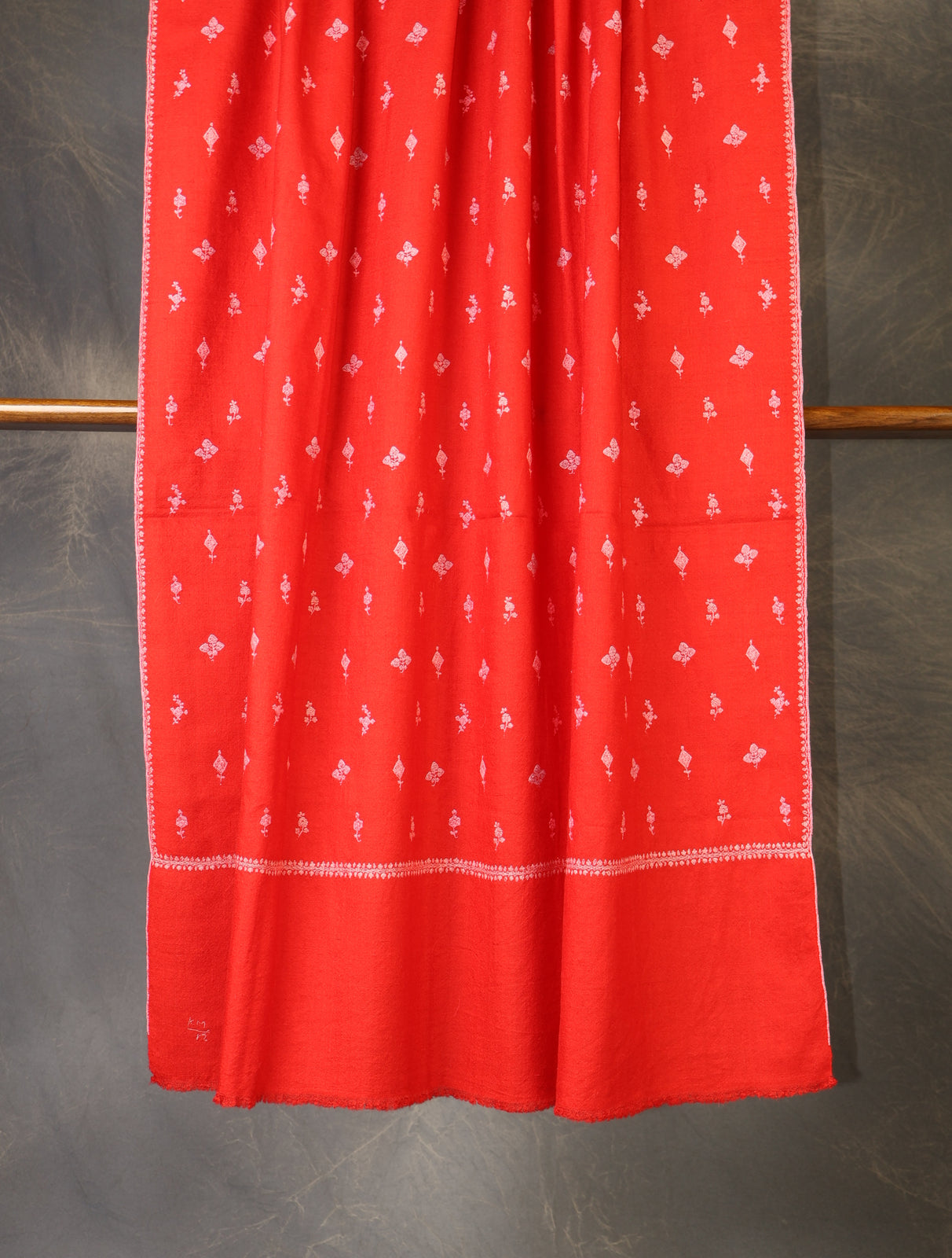 Red Boteh Motif Embroidery Cashmere Pashmina Shawl